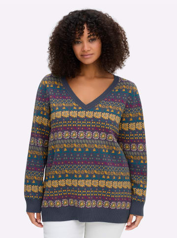 Pullover in rauchblau-gemustert