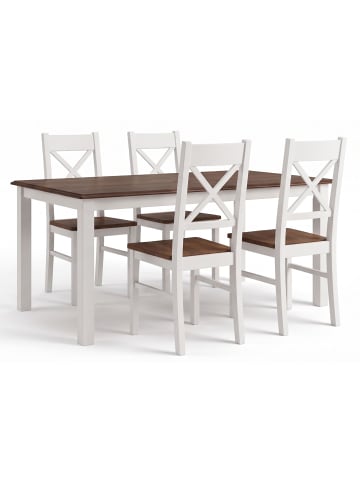 Esszimmer-Set Belluno Elegante 5-tlg. Kiefer Weiß/Nussbaum geb. 150-197/93/75cm