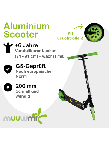 Lights Aluminium Scooter GLOW 200 mm, mit Leuchtrollen und Glow-Effekt