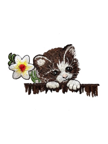 Katze Tier BlumeApplikation Bügelbild inBraun