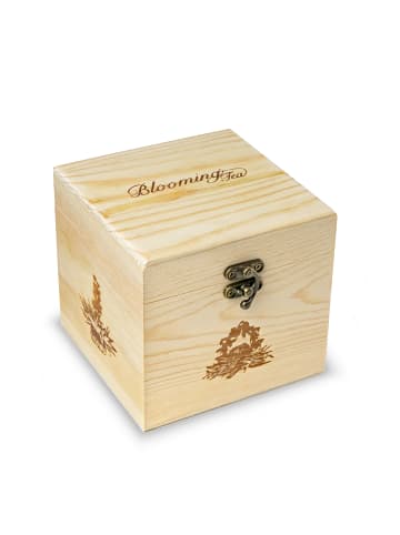 7tlg. Set:  Holz-Teekiste + 6 Teeblumen "ErblühTee Schwarzer Tee"