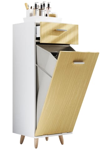 Wäscheschrank Wäschetruhe Wäschebox Landos S in Weiß / Honig-Eiche