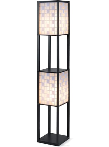 2 flammige Stehlampe mit Regal in Schwarz
