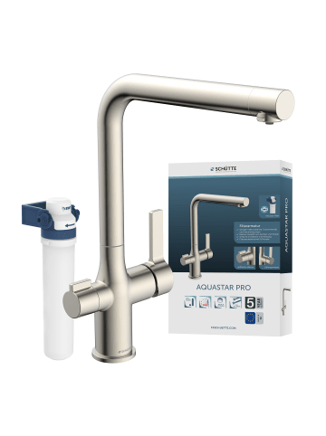 AQUASTAR PRO Trinkwasser-Spültischarmatur, Edelstahloptik, mit Filtersystem