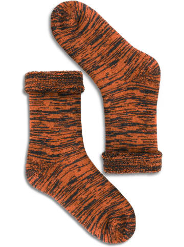 Farbige Vollplüsch-Socken mit Wolle in Orange/Schwarz