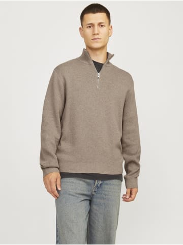 Strickjacke mit Viertelreißverschluss in Greige 1