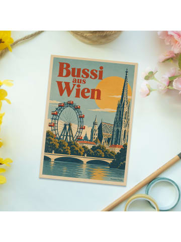 Postkarte Wiener Riesenrad Retro Design mit Spruch in Weiß