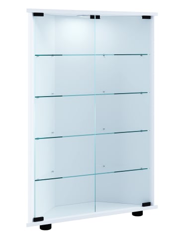Holz Glas Eckvitrine Vitrine Sammelvitrine Jecka L in Weiß