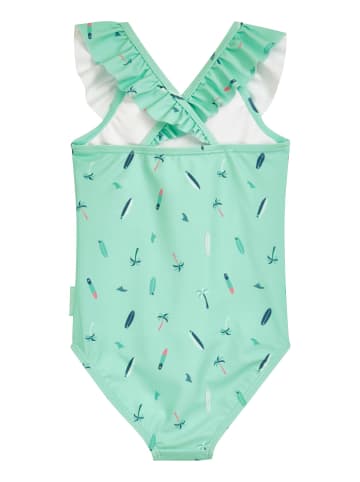 UV-Schutz Badeanzug Surfbrett Palme in mint