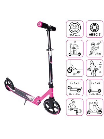Aluminium Scooter 205 mm in pink