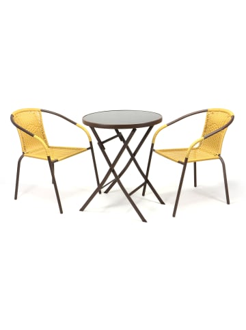 3-tlg. Bistroset Balkon Stuhl Tisch Set Beige in Gelb