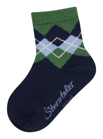 Socken Wolle Karo in marineblau
