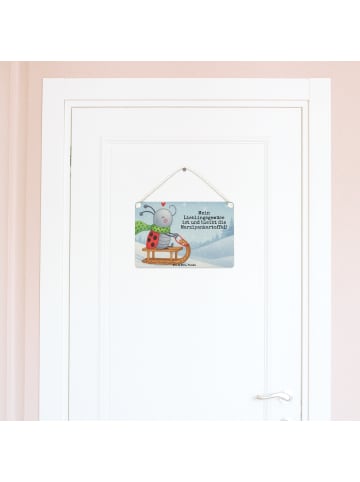 Holzbild Smörle Rodeln Design mit Spruch in Weiß