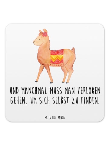 Glasuntersetzer Alpaka Stolz mit Spruch in Weiß