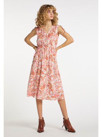 Damen Kleid Mit Bl?Tenprint in Rosa Orange