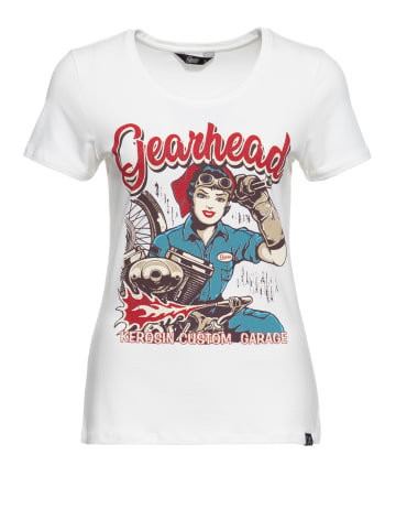 Queen Kerosin T-Shirt mit Frontprint und Rundhalsausschnitt Gearhead in offwhite