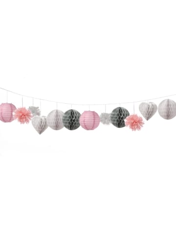 48-teiliges Papierdekoration Partyset (Lampions, Pompoms) in grau, weiß, rosa