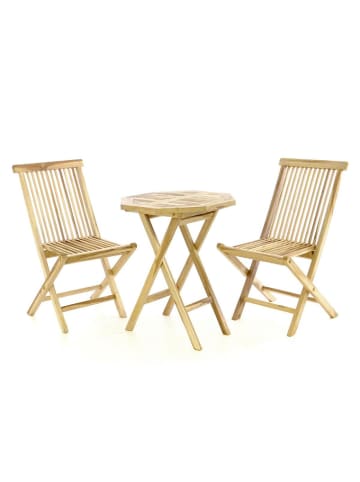 3-tlg. Sitzgruppe Garten Tisch Stuhl Holz Teak in Braun