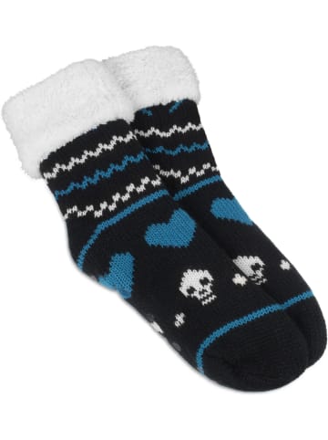 Strick-Hausschuhe mit ABS und Norwegermotiv in Skulls