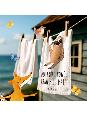 Handtuch Faultier Vogel mit Spruch in Weiß