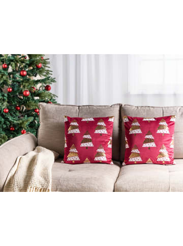 2er-Set Dekokissen GOLDSPRUCE in Rot/Gold/Weiß