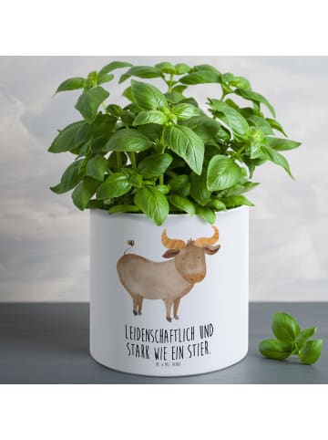 Großer Blumentopf Sternzeichen Stier mit Spruch in Weiß