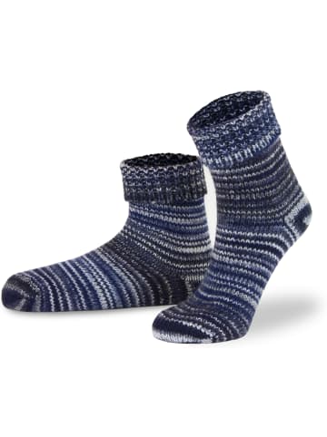 2 Paar Skandinavische Wollsocken mit Umschlag in Blau