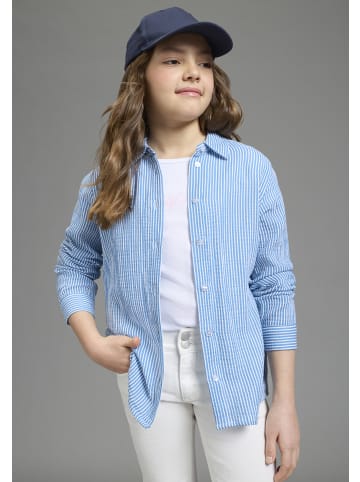 Hemdbluse in weiß-blau gestreift