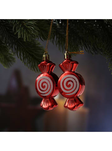 2er Set Weihnachtsbaumschmuck Bonbon Weihnachtsdeko H: 8cm in rot