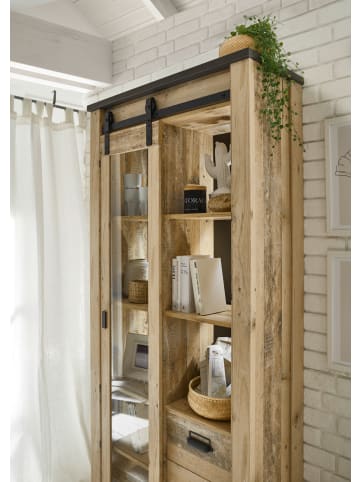 Vitrine Used Wood hell, anthrazit, Vitrinenschrank mit Schiebetür