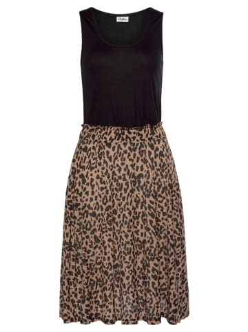 Jerseykleid in schwarz-leo-bedruckt