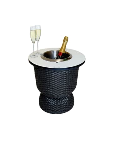 3-in-1 Loungetisch mit Edelstahl-Kühler Paris in Schwarz/Champagner 43 cm