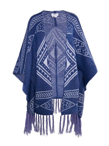 Damen Strick Poncho in Marine Weiss