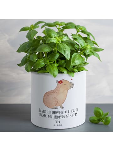 Blumentopf Capybara Blume mit Spruch in Weiß