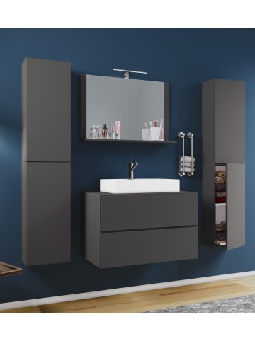 5-tlg. Waschplatz Waschtisch Lendas XL Schublade in Anthrazit
