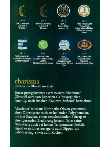 5 L Charisma Koroneiki Olivenöl Premium - Extra nativ, sortenrein aus Kreta