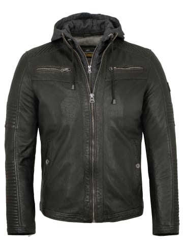Bikerlederjacke Kapuze Lammnappa in Antikschwarz