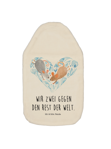 Wärmflasche Mäuse Herz mit Spruch in Weiß