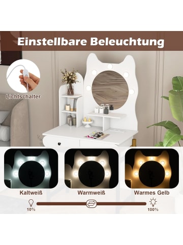 Schminktisch in Katzenform mit Spiegel & Beleuchtung in Weiß
