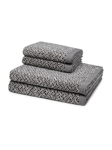 2 X Handtuch 2 X Duschtuch im Set Brooklyn Fischgrat in Nature/Black