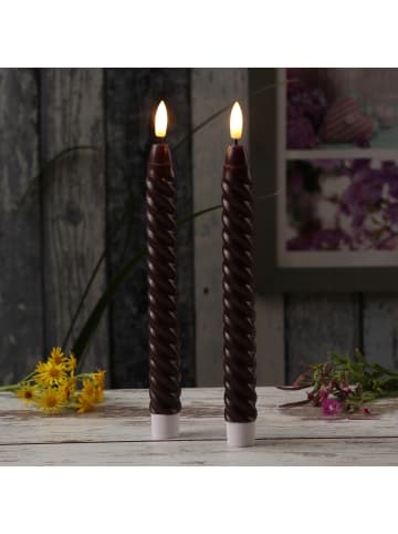LED Stabkerzen TWIST Echtwachs gedreht flackernd H: 25cm in rot