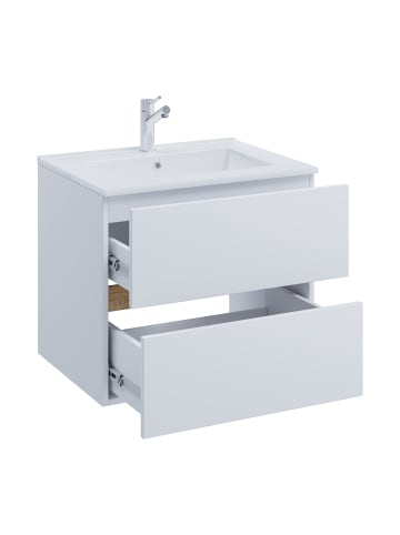 2 tlg. Badmöbel-Set mit Waschbecken Cosila-I 61 cm in Weiß / Honig-Eiche