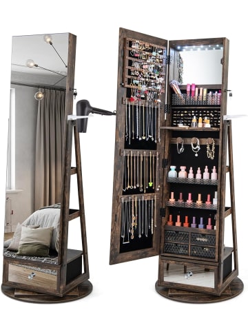 Schmuckschrank drehbar mit LED in Taupe