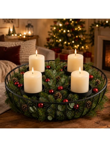 Adventskranz in Schwarz - (H)10 x Ø 33 cm