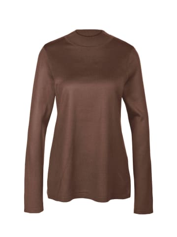 Kurzgröße:  Strickpullover mit Stehbundkragen in taupe