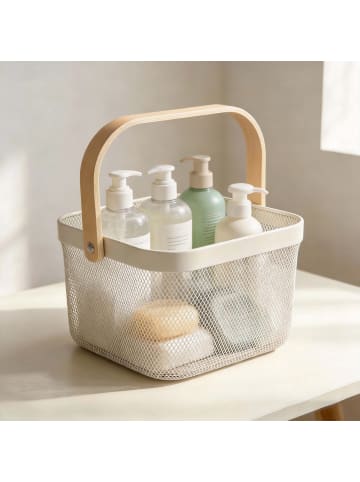 2 x Drahtkorb in Creme/ Natur - (B)26 x (H)17,5 x (T)24 cm
