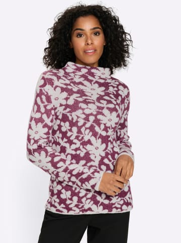 Jacquard-Pullover in malve-ecru-gemustert