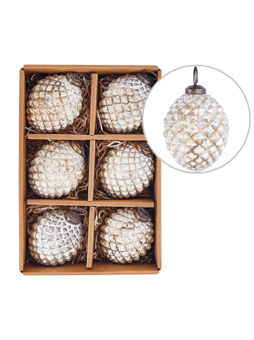 Weihnachtsbaumkugeln LAITON in Weiß/Kupfer/Gold