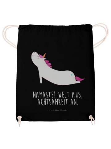 Jutebeutel Einhorn Yoga mit Spruch in Schwarz