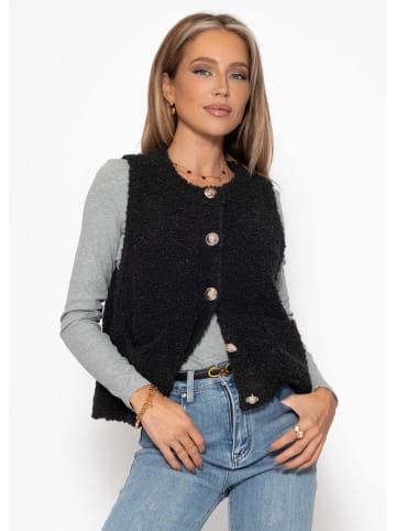 Bouclé-Weste mit Taschen in Schwarz